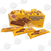 Vente en gros de biscuits au chocolat Halal Ladyfinger, barres de biscuits enrobées de chocolat, 30 pièces, boîte de présentation sur comptoir, emballage individuel, collation croustillante