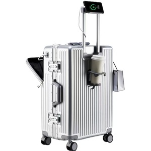 Durable Stylish USB Cup Holder Front Opening Cabin <strong>Suitcases</strong> Unisex Brake Wheel Classic Business Spinner Wheels TSA <strong>Lock</strong> - Product Image 2