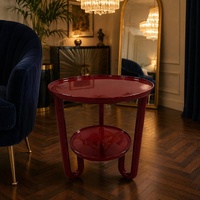 Table d'appoint ronde double couche en fibre de verre laquée haute brillance style nordique, meuble d'angle de luxe léger pour salon