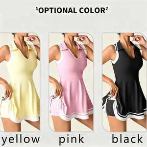 Tenue de sport de plein air minceur personnalisée pour femmes, robe de tennis confortable et sans manches, jupe, vêtements de badminton respirants - Product Image 3