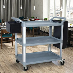 Carrito de Servicio de 3 Niveles de Plástico para Hotel, Restaurante y Catering, con Ruedas, Negro/Gris, Garantía de 3 Meses, Directo de Fábrica - Product Image 1