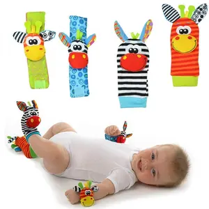 Stock 4 Pieces Giraffe zebra soft baby wrist rattle socks toy