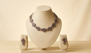 Elegant Floral Pastel Pink Oxydized <b>Silver</b> <b>Choker</b> Set with Earrings Traditional Statement Jewelry for Women Festival Fashion - Product Image 3