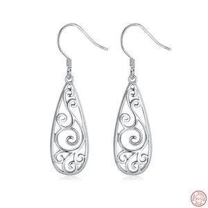 Fashion S925 Sterling Silver Earrings Hollow Flower Filigree Teardrop Drop Earrings For Women Jewelry Accessories