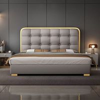 Robuste Schlafzimmermöbel Nordisches Modernes Luxus-Hauptschlafzimmer Kingsize-Bett Langlebiges Holz-Lederbett Mit Matratze