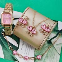 LP43 Nuevo Conjunto de Joyería de Lujo Ligero para Mujer, Reloj de Aleación con Correa de Acero, Reloj de Pulsera de Cuarzo Cuadrado Simple y Moderno para Mujer