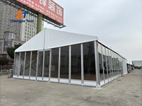 Tente de réception en verre transparent avec structure en alliage d'aluminium, auvent résistant aux intempéries, ignifuge, toutes saisons, pour centre commercial, pop-up extérieur