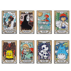 Broches de Esmalte de Tarot Personalizados, Noface-man, Calcifer, San Howl, <span class=keywords><strong>Kiki</strong></span>, Ponyo, Insignias de Solapa, Broches de Anime de Dibujos Animados - Product Image 1