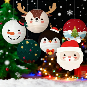 Juego de 6 uds de farolillos navideños, farol de papel decorativo, patrón de Reno de Papá Noel para decoración navideña, decoraciones navideñas para fiestas en casa - Product Image 1
