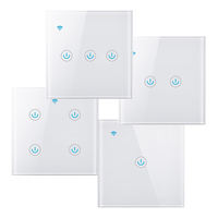 Interrupteur mural intelligent WiFi TUYA EU 1/2/3/4 gangs, contrôle par application, compatible avec/sans fil neutre, verre trempé