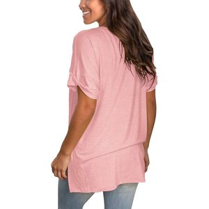 Womens Summer V Neck Casual <b>Top</b> Short Sleeve <b>Asymmetric</b> <b>Hem</b> Breathable Knitted T Shirt Everyday Wear - Product Image 3