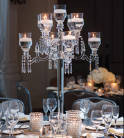 Candélabre en cristal de verre pour mariage, 9 bras, décoration d'intérieur, centre de table de mariage avec 5 bras en cristal