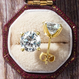 Joyería Fina, Pendientes de Moissanita con Certificado GRA, Corte Redondo Clásico, Oro de 14k sobre Cobre, de 0.3ct a 2ct, VVS, Varios Tamaños - Product Image 6