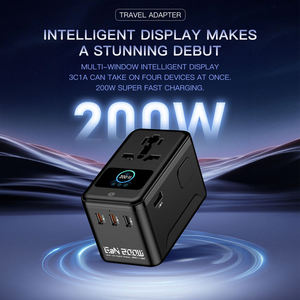 محول سفر عالمي بقوة 200 واط مع شاشة LCD و3 منافذ TYPE-C + منفذ USB-A واحد، شاحن سريع متعدد المنافذ بتقنية PD وPPS مع 4 مقابس قابلة للفصل (أوروبي/بريطاني/أمريكي/أسترالي) - Product Image 6