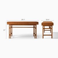 Bureau Japandi en bois massif 150 cm, grande table de maison avec 3 tiroirs et cadre architectural pour intérieurs d'appartements haut de gamme