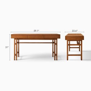 <span class=keywords><strong>Scrivania</strong></span> Japandi in Legno Massello 150cm, Grande Tavolo da Casa <span class=keywords><strong>con</strong></span> 3 Cassetti e Struttura Architettonica per Interni di Appartamenti di Lusso - Product Image 5