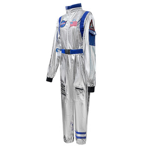 Adult Silver Spacesuit Costume Unisex Halloween Cosplay Pilot Suit With NASA Patch And American Flag Design - Product Image 2