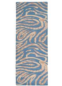 Tapis de couloir en laine touffeté à la main bleu contemporain Taille personnalisée écologique avec poils hauts et motif abstrait - Product Image 4