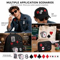 Lot de patchs brodés thermocollants et à coudre pour casino, cartes à jouer, poker, as, dés, cœurs, piques, clubs, diamants