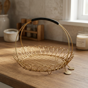Panier de rangement rond en métal avec poignée, design en fil de fer durable, style minimaliste pour l'organisation du salon - Product Image 5
