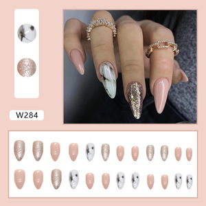 <span class=keywords><strong>Faux</strong></span> <span class=keywords><strong>Ongles</strong></span> à Coller de Haute Qualité à <span class=keywords><strong>Prix</strong></span> de Gros, Forme Amande ou Cercueil, avec Paillettes et Colle - Product Image 2