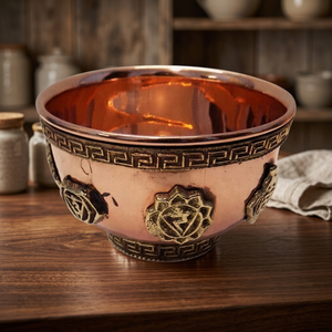 Bol d'offrande et de purification en cuivre avec motif des sept chakras, parfum océanique aromatique, pour usage rituel sur autel et méditation - Product Image 3