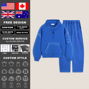Ensemble sweat-shirt et pantalon de survêtement pour homme KIingSen OEM Klein Blue Winter Fleece respirant, peinture au pistolet, broderie, ample - Product Image 2