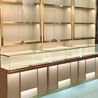 Schmuck-Thekenvitrine aus Glas mit LED-Beleuchtung, Abschließbare Desktop-Vitrine für Ringe, Ohrringe und Halsketten