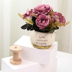 Arreglos Florales Artificiales en Jarrones de Cerámica con Texto 'Dios Responde las Oraciones', Flores Decorativas para Interiores, Paquete de Varias Piezas - Product Image 6
