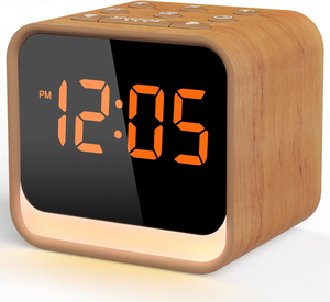 Gỗ Hiện Đại Mun Đồng Hồ Báo Thức Đài Phát Thanh 5W Cho Loa Bluetooth Điện Tử Ánh Sáng Ban Đêm Cho Phòng Ngủ Đầu Giường Bàn Bảng Đồng Hồ - Product Image 4