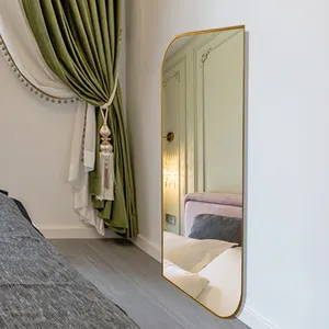 현대 장식 거울 둥근 알루미늄 합금 흰색 금속 프레임 패션 거울 바닥 드레싱 맞춤형 라운드 욕실 거울