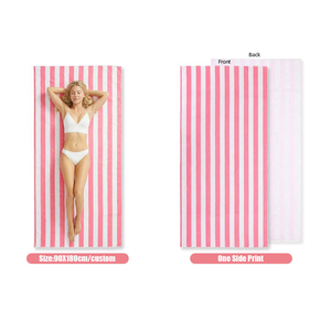 Toalla de Playa Grande de Microfibra Personalizada Rpet, Altamente Absorbente, de Secado Rápido, Antiarena, Ligera, con Rayas Rosas y Blancas - Product Image 2