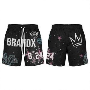 Shorts de sport écologiques en coton 100% léger 140 GSM, avec logo personnalisé imprimé sur le devant, motif graphique noir, qualité supérieure - Product Image 1