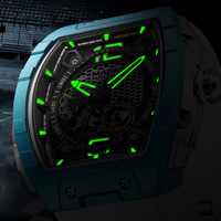 Montre mécanique pour homme Mark Fairwhale, boîtier en métal, bracelet en caoutchouc, cadran multifonction, étanche, chronographe lumineux FW-6002