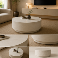 Table basse ronde en béton beige texturé, style Wabi Sabi, à deux niveaux, pour salon