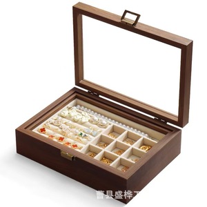 Caja de joyería de madera de doble capa con tapa abatible, compartimento acrílico para almacenamiento de anillos, pendientes, collares, organizador rectangular 18L - Product Image 2