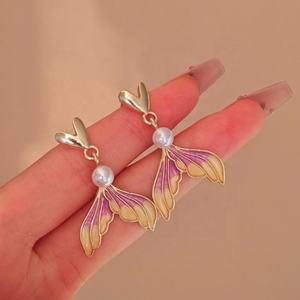 ต่างหูรูปหัวใจโลหะผสมสังกะสีสไตล์เกาหลีประดับมุกเทียมสีม่วงไล่เฉดแบบหางปลา แฟชั่นสำหรับผู้หญิงสไตล์เจ้าหญิง เหมาะสำหรับงานปาร์ตี้ - Product Image 4