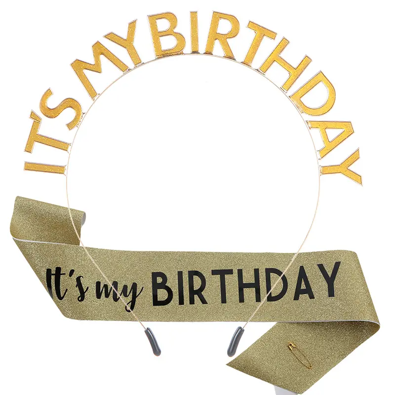 Go Party Its My Birthday Glitter Satin Sash Waist Belt And Headband Tiara Set Diamond Rhinestone Crown Birthday Party Decoration