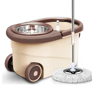 Hoogwaardige Easy Floor Cleaning Mop Emmer En Wringer Met Big Wheel Microfiber Pad Roestvrij Staal 360 Magic Spin Mop Emmer