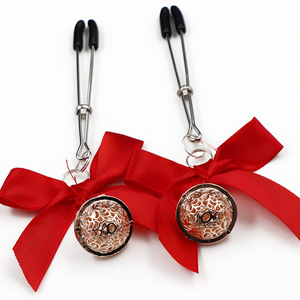 SM adult toys, Chinese <b>red</b> <b>bow</b> bell metal nipple clamps, alternative sex toys for couples. - Product Image 5