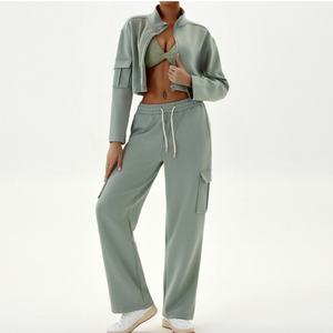 Ensemble de jogging et yoga 2 pièces pour femme, personnalisé, décontracté, ample avec fermeture éclair, collection automne-hiver, vente en gros - Product Image 2