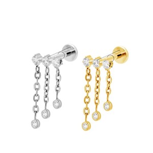 <b>Titanium</b> <b>Chain</b> Cartilage Stud With Crystal Heart Design For Ear Piercing Unisex Jewelry ASTM F136 - Product Image 5