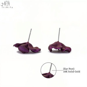 Hong Kong Fine Jewelry Wholesaler New Titanium Collection Purple Flower Design Natural Spinel Stud <b>Earrings</b> For Women Party Wear - Product Image 4