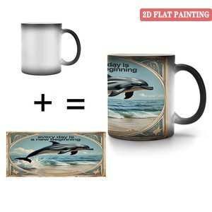 Magic Mug Frosted Black 11oz <b>Ceramic</b> Heat Sensitive Color Changing <b>Cup</b> With Dolphin Art Design - Product Image 4