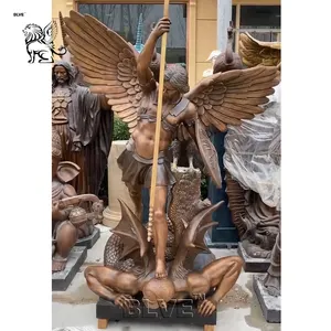 BLVE Large Western Style Famous Religious Angel Metal Archangel Statue Bronze St. Michael Kills the Devil Sculpture