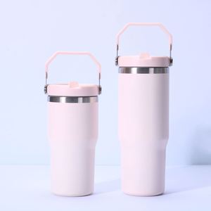 Gobelet de voyage isotherme en acier inoxydable 20oz 30oz avec poignée, couvercle, paille et base antidérapante pour café froid - Product Image 5