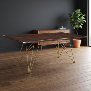 Table à manger rectangulaire en bois d'acacia massif à bord vif, style industriel vintage, en fer et métal, 6 places, pour villa et hôtel - Product Image 3