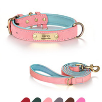Collier pour chien en cuir rembourré doux classique de luxe avec gravure personnalisée du nom, design anti-perte à dégagement rapide pour les races petites/moyennes