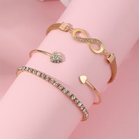 Joyería de Moda para Mujer, Brazalete Abierto con Cristales en Forma de Corazón de Durazno, Conjunto de Pulseras para Niñas, Brazalete Multicapa con Corazón Infinito y Diamantes