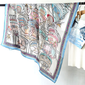 110cm 100% Mulberry <b>Silk</b> <b>Scarf</b> for Women Oil Painting Style <b>Silk</b> Crepe Satin <b>Square</b> <b>Scarf</b> Fashion Shawl Headscarf - Product Image 5